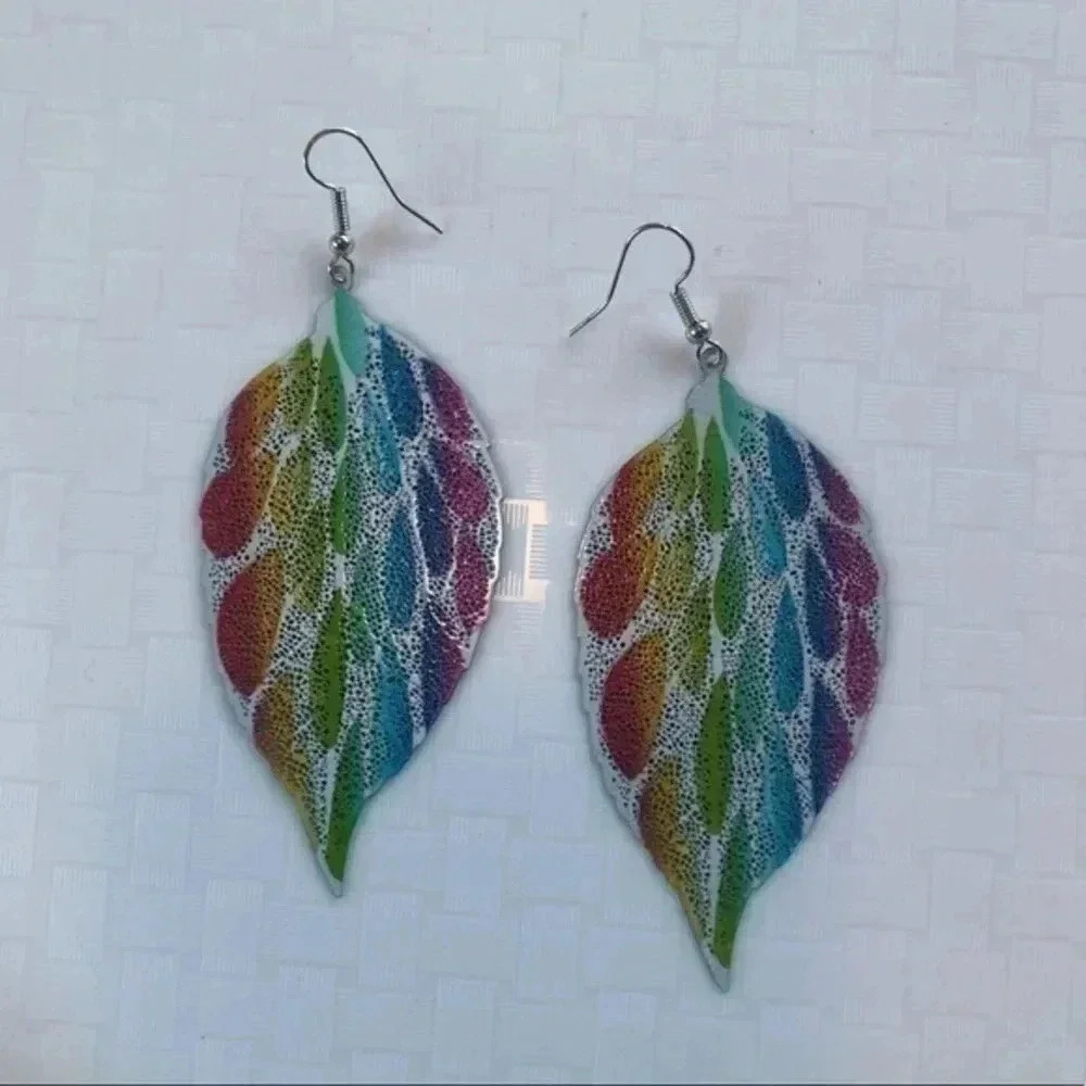 3 for $25/ Large Rainbow Teardrops Leaf Fashion Earrings NWT